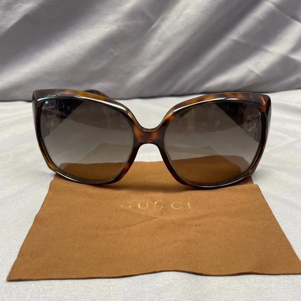 Gucci GG 3503/S Tortoise Shell Oversized Sunglasses Gold Interlocking GG Logo